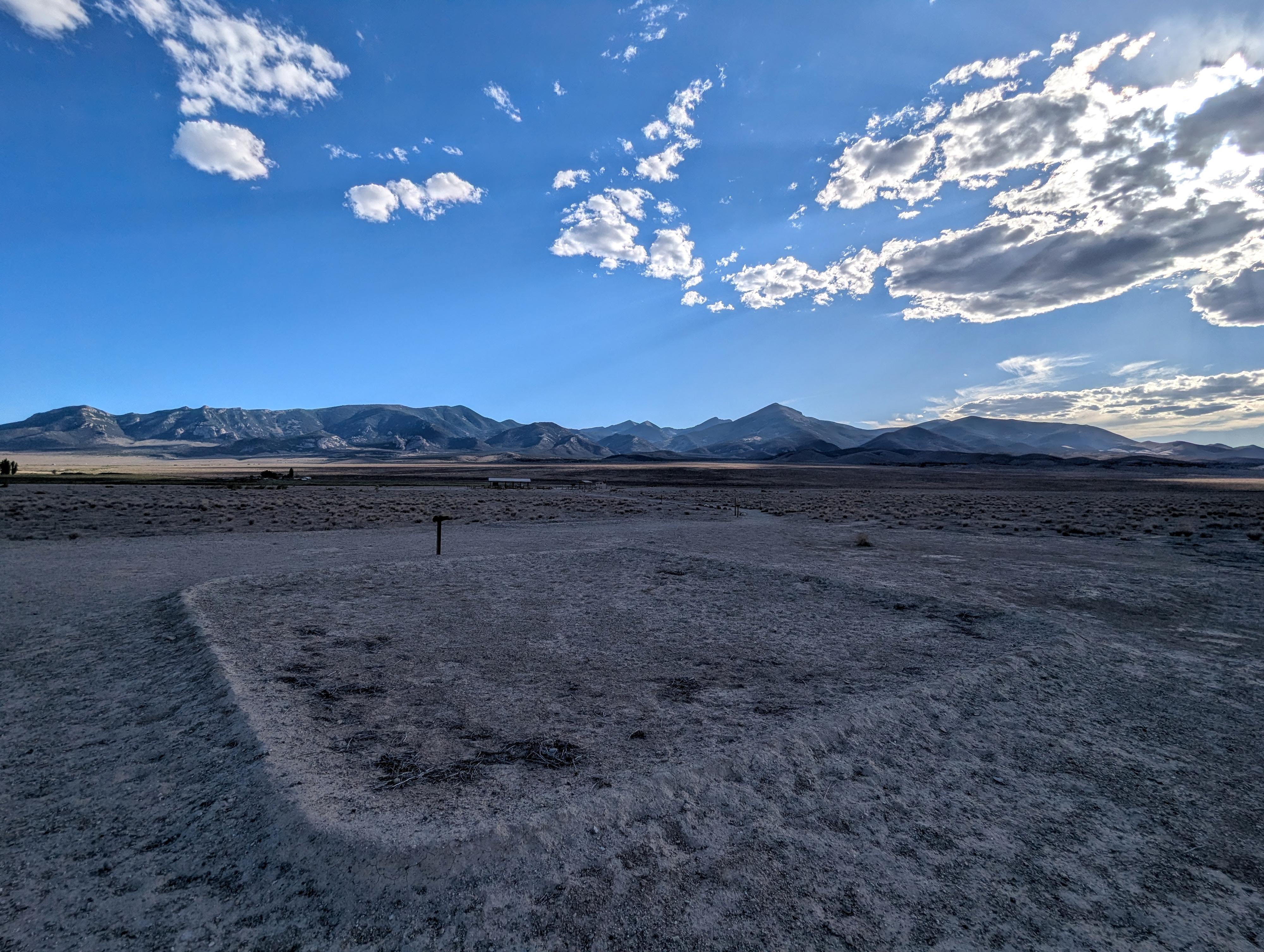 Looking toward Great Basin National Park with a foundation in the foreground. 