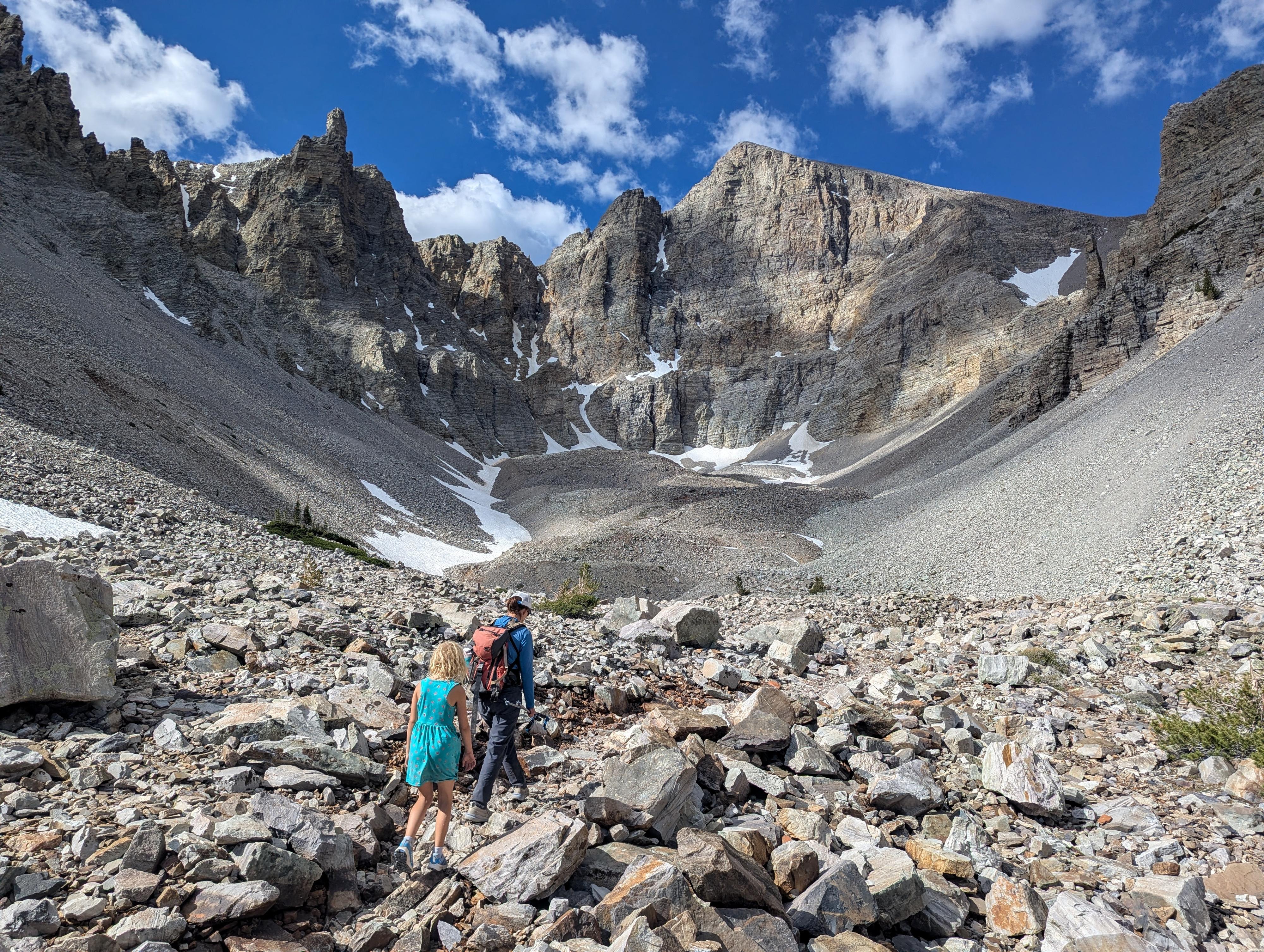 Heading up to the glacier below Wheeler Peak. 