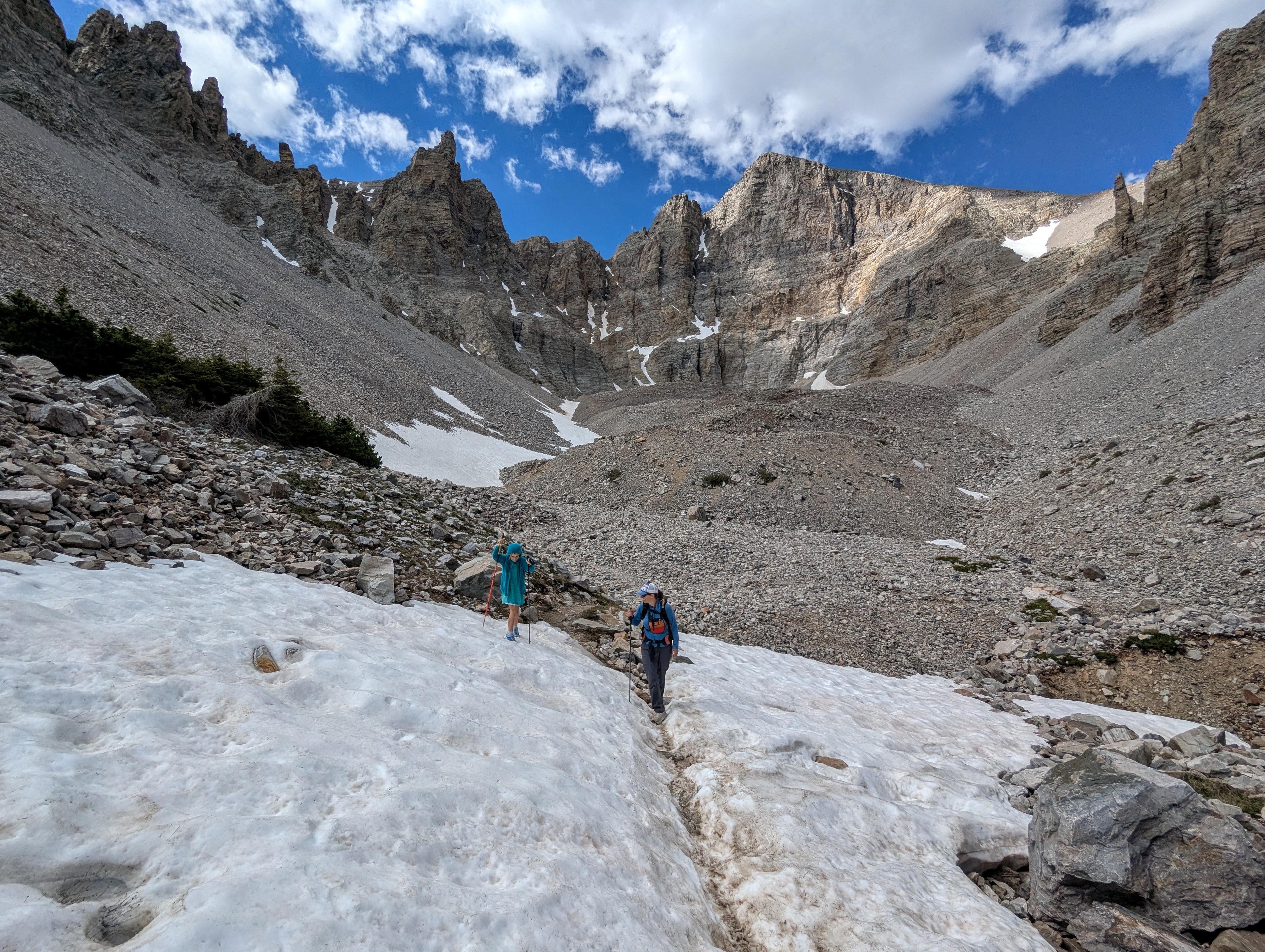 Negotiating some snow on the Glacier Trail