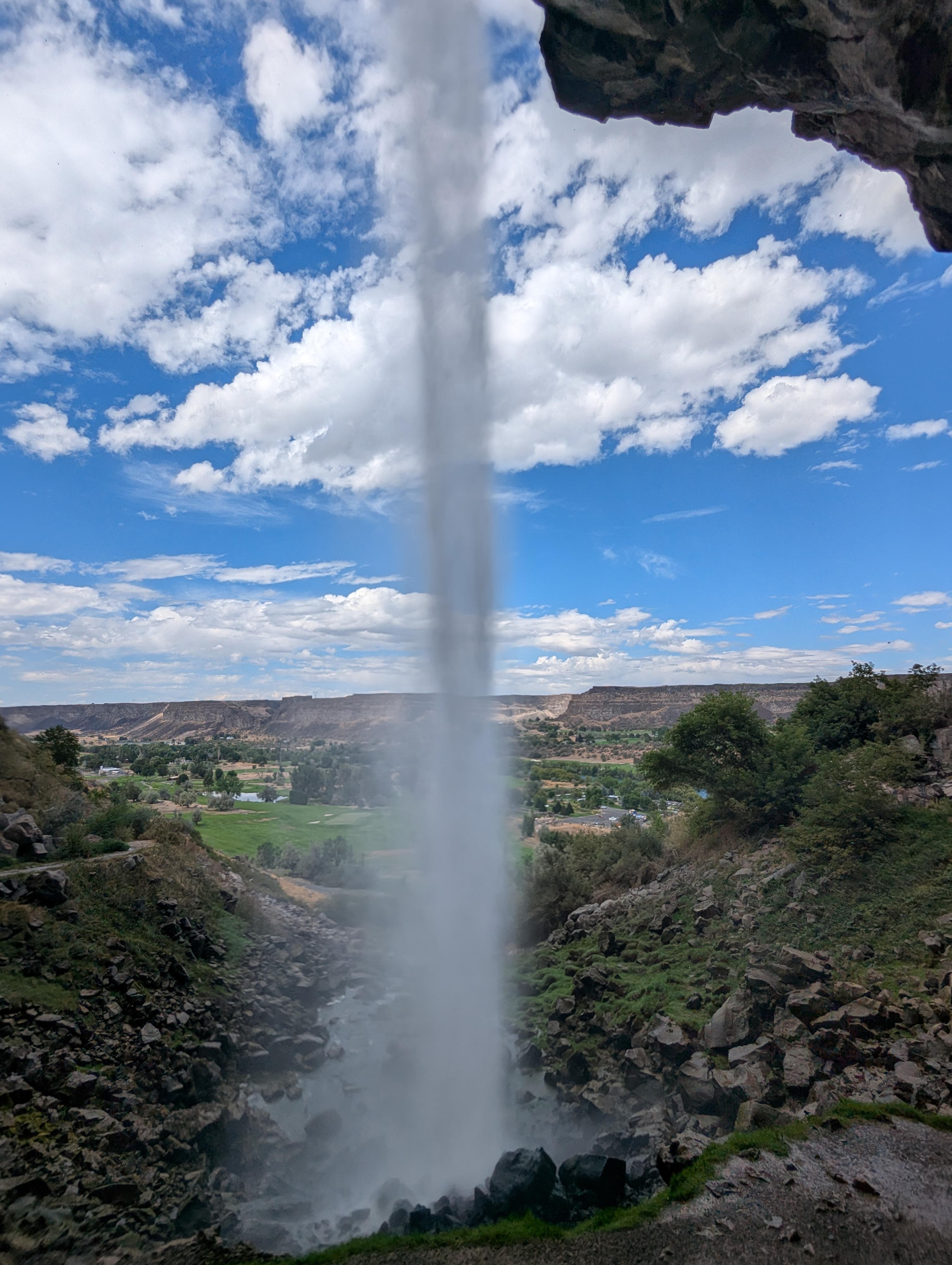 Looking out from behind Perrine Coulee Falls