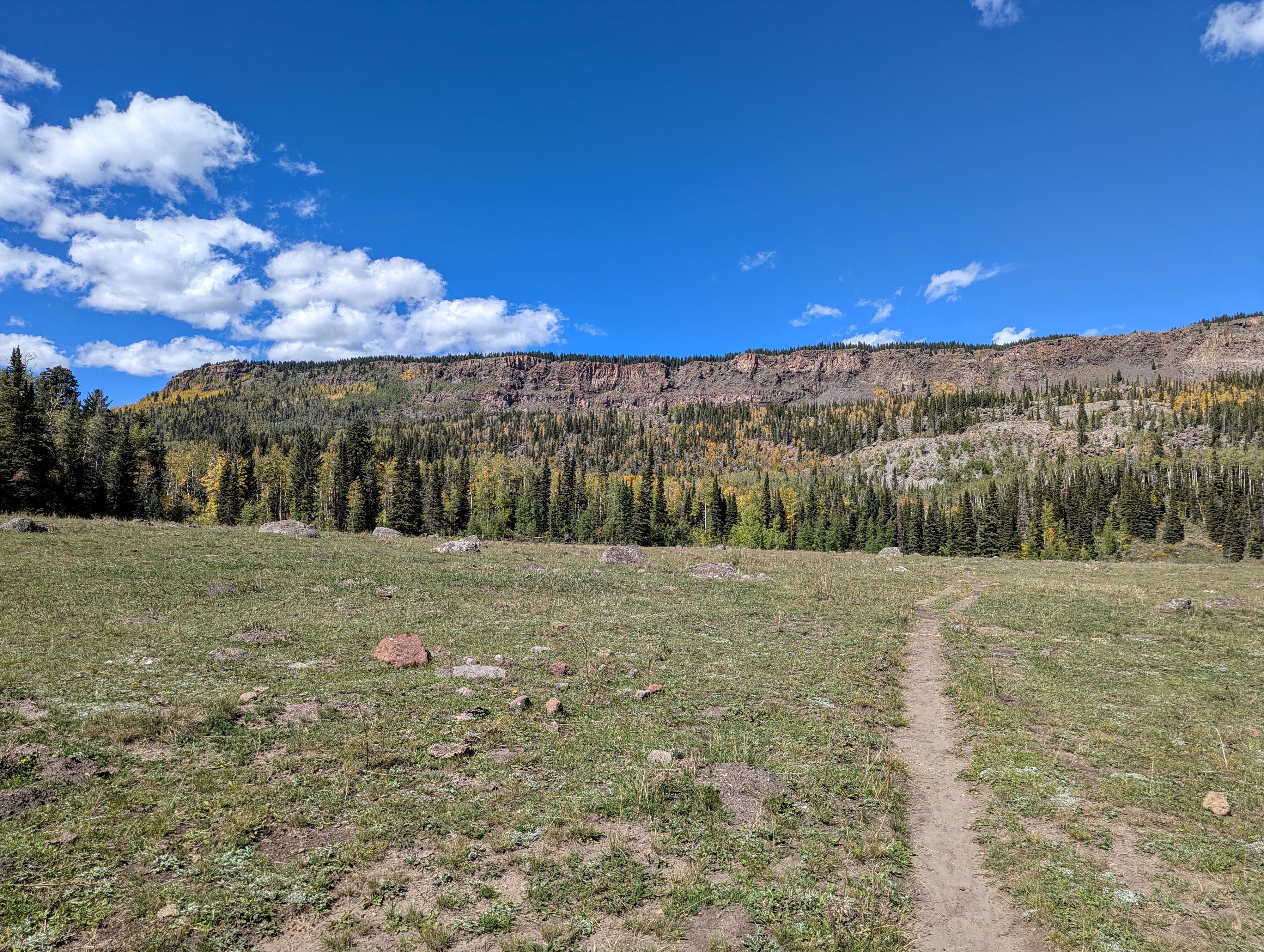 Boulder Mountain cliffs from near Deer Creek Lake in fall colors