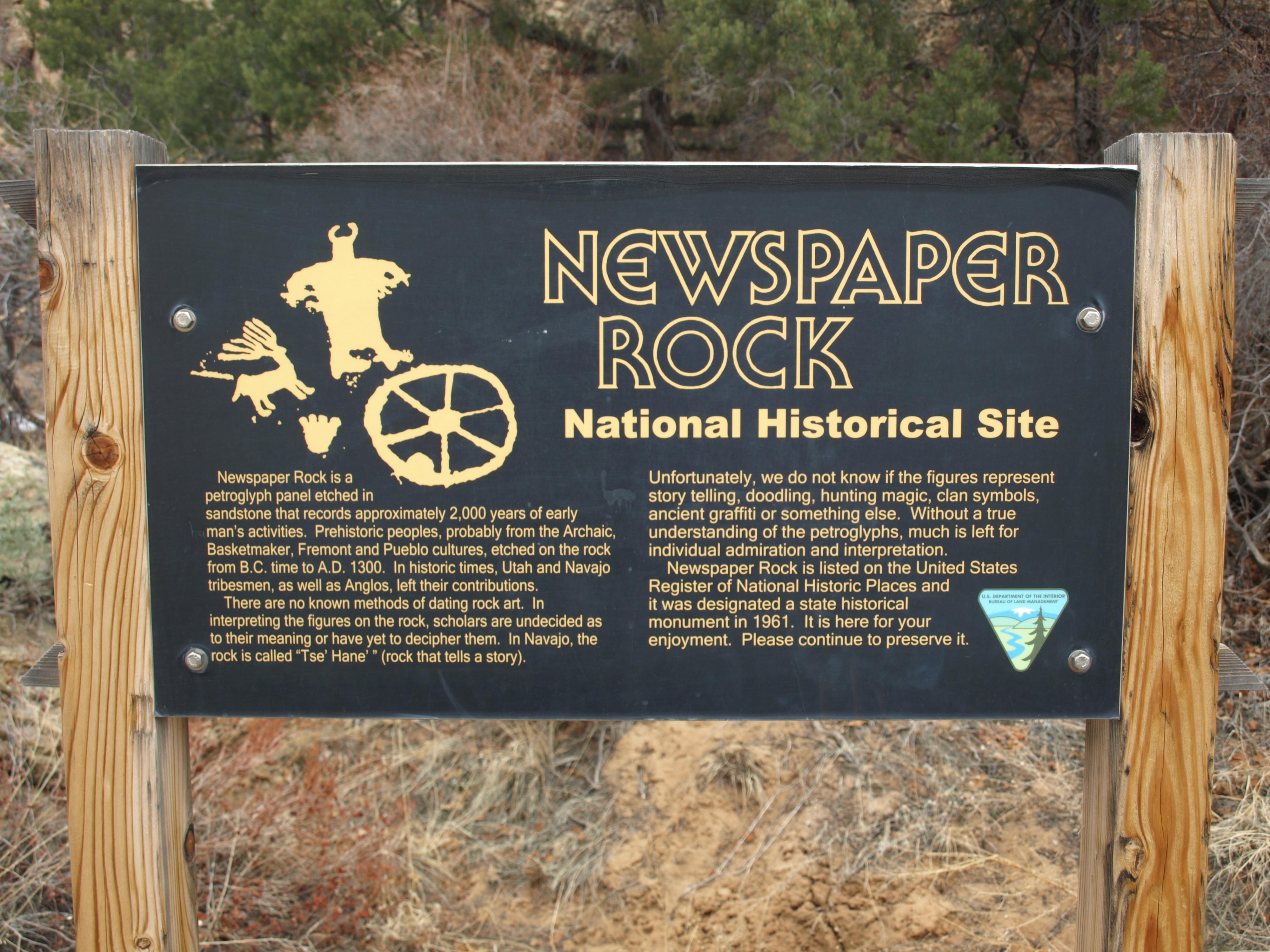 The informational sign at Newspaper Rock