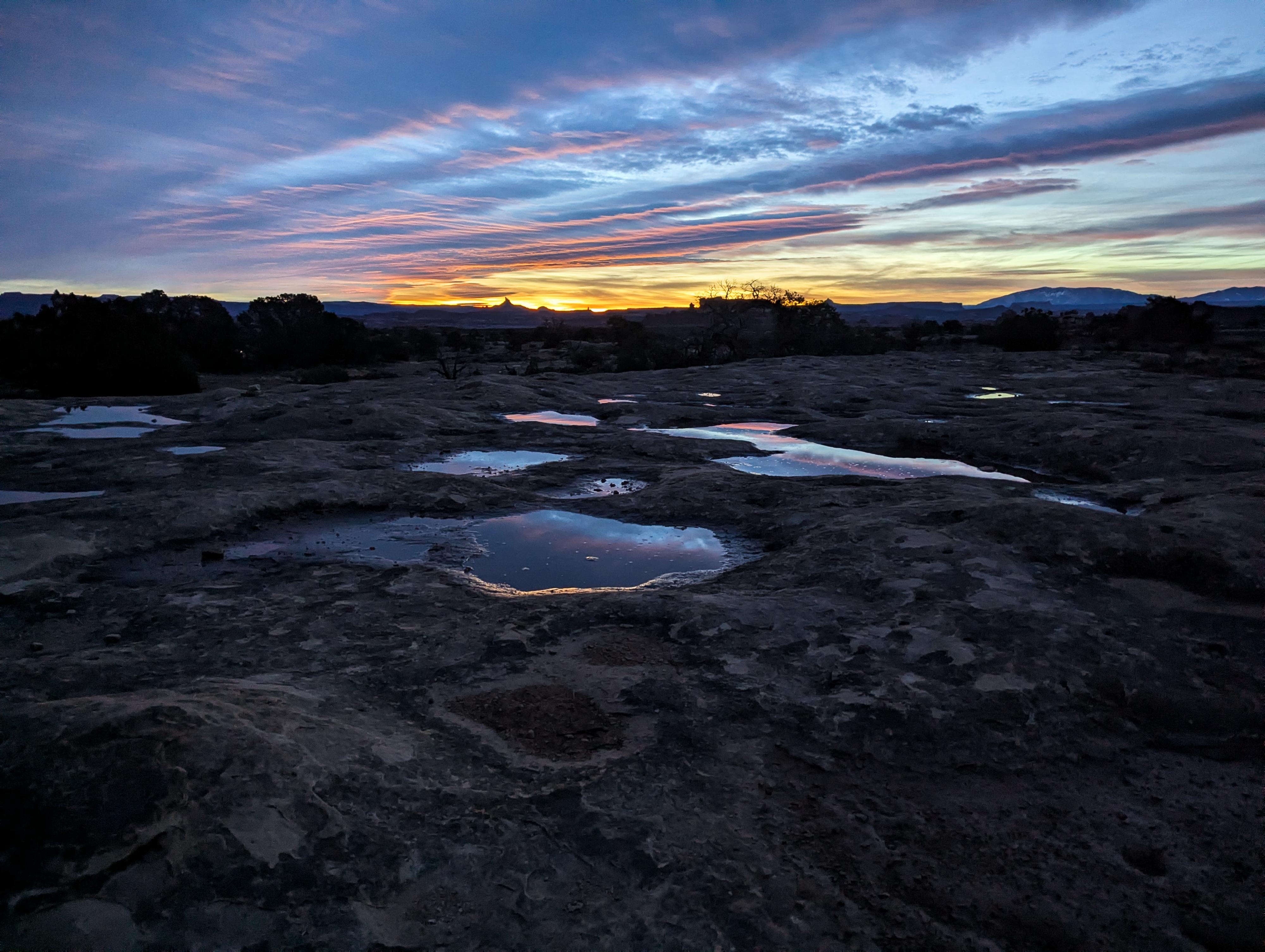 Dawn at pothole point. The tower just visible in the distance is North Sixshooter. 