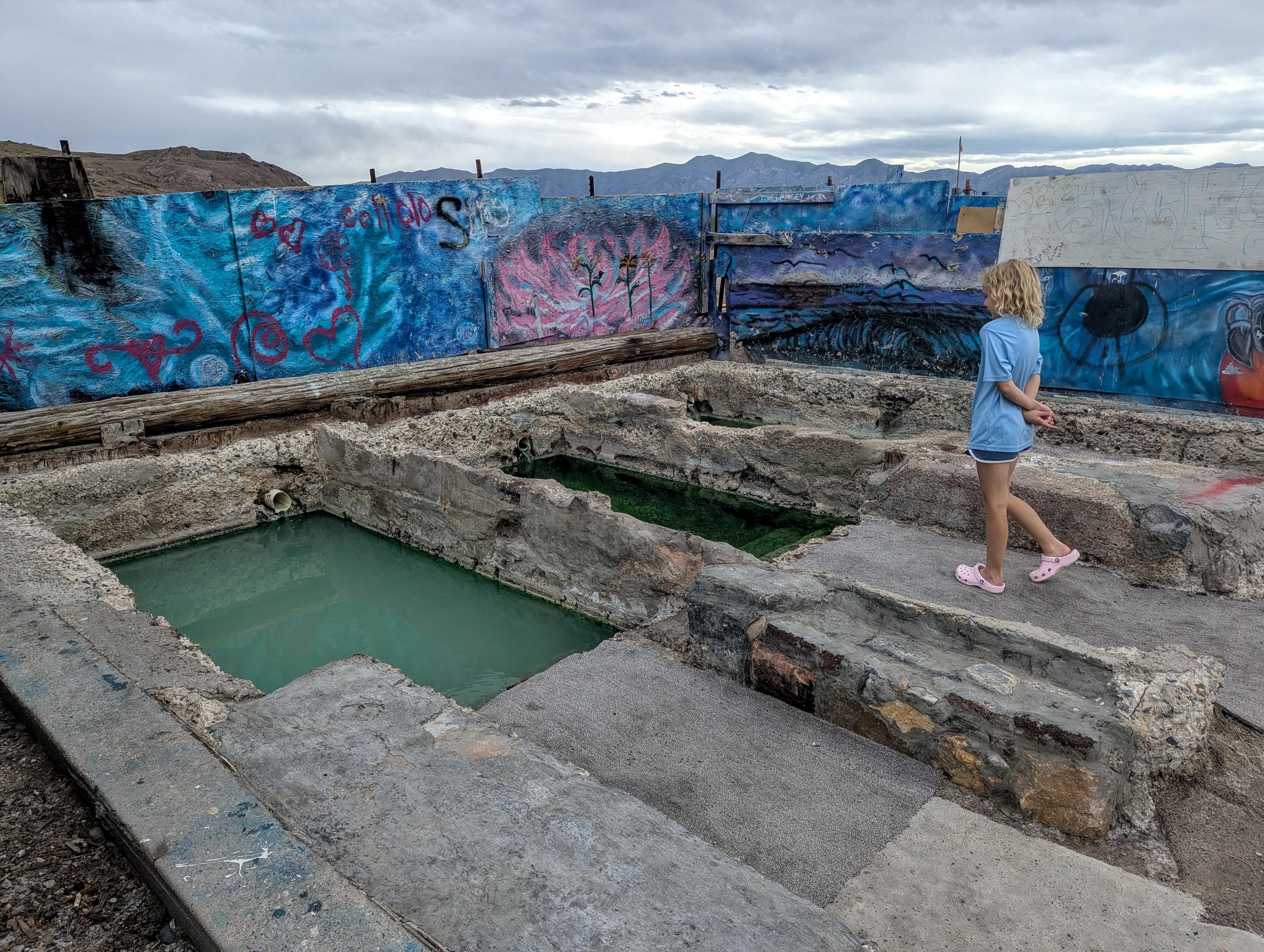 Ruby checking out Stinking Springs (Old Indian Hot Springs)