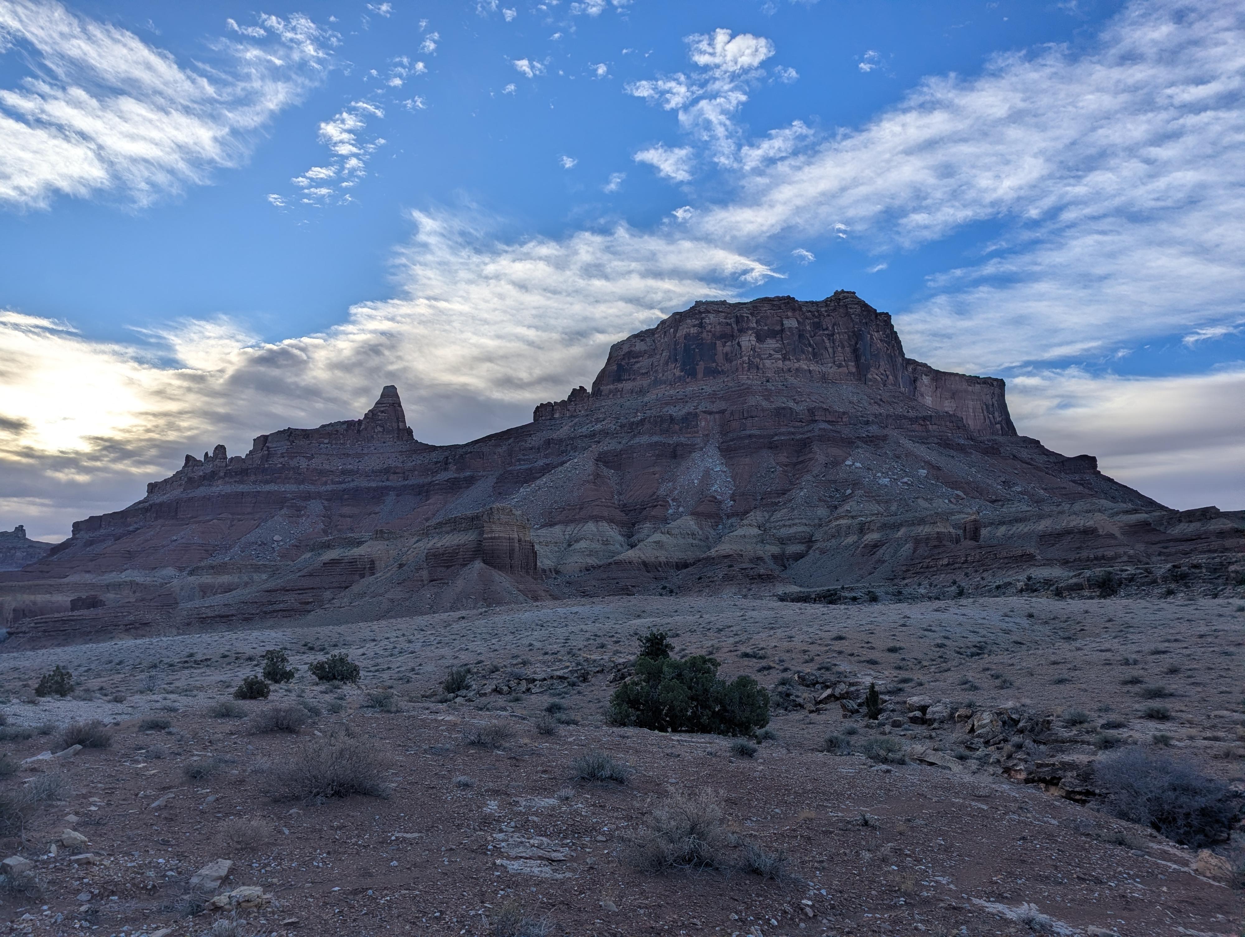 View from the approach. You climb the talus pile almost dead center in the photo. 