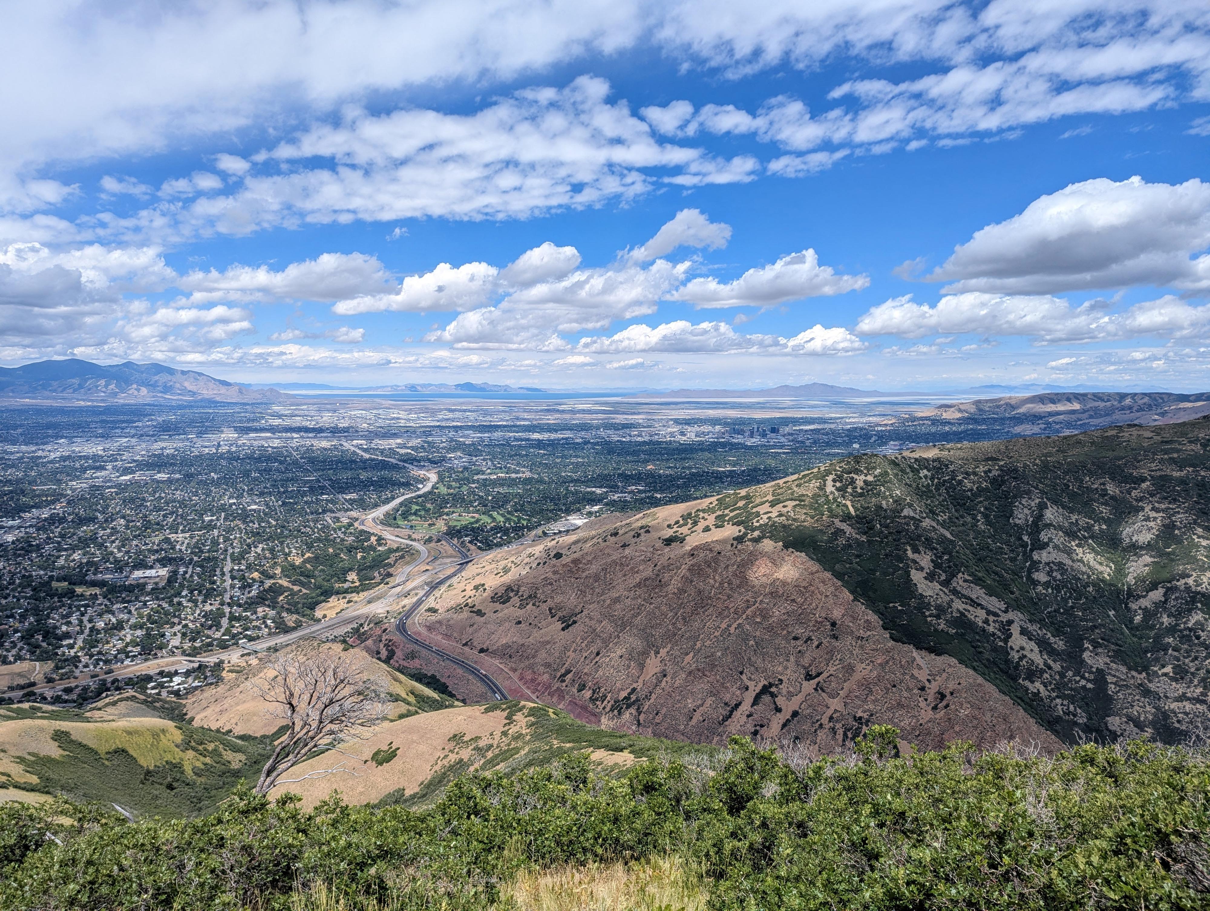 View of the Salt Lake Valley from high up the west face of Grandeur. 